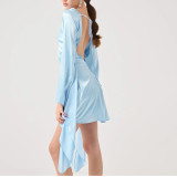 Waist Strapped Backless Dress Solid Color Hip-hugging Short Skirt