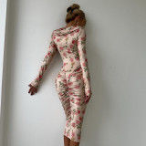 Long Sleeve Bodycon Printed Dress