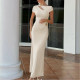 Backless Waist Solid Color Short Sleeve Dress