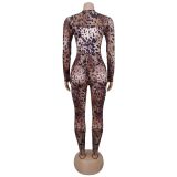 Sexy Leopard Mesh Print See-through Jumpsuit