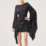 Waist Strapped Backless Dress Solid Color Hip-hugging Short Skirt