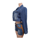 Embroidered Patch Butterfly Denim Top Jacket