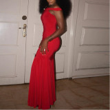 Solid Color Elegant Tube Top Fairy Dress with Zipper Raglan Sleeves and One-line Collar Long Dress