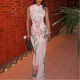 Printed One-step Hip-hugging Skirt V-neck Sleeveless Dress