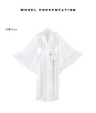 Satin Large Trumpet Sleeve Long Nightgown Multi-color Tie High Slit Home Robe