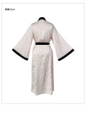 Simulated Silk Contrast Color Long Silver Bow Printed Nightgown for Women's Home Wear