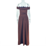 Solid Color Temperament Slit Tube Top Hip Skirt Pleated One-line Collar Waist Long Dress