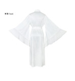 Satin Large Trumpet Sleeve Long Nightgown Multi-color Tie High Slit Home Robe