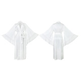 Satin Large Trumpet Sleeve Long Nightgown Multi-color Tie High Slit Home Robe