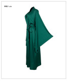 Satin Large Bell Sleeve Long Nightgown with Multi-color High Slit Ties