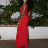 Solid Color Elegant Tube Top Fairy Dress with Zipper Raglan Sleeves and One-line Collar Long Dress
