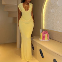 Pleated Hip-hugging Skirt Sexy V-neck Sleeveless Dress