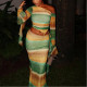 Colorblock Stretch-neck Asymmetrical Two-piece Set