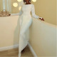 Hip-hugging Skirt Round Neck Long Sleeves Waist Trendy Dress