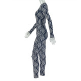 Striped Printed Pants Suit Long-sleeved Turtleneck Top Leggings Sports Two-piece Set