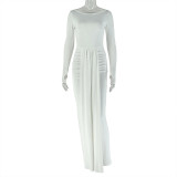 Hip-hugging Skirt Round Neck Long Sleeves Waist Trendy Dress