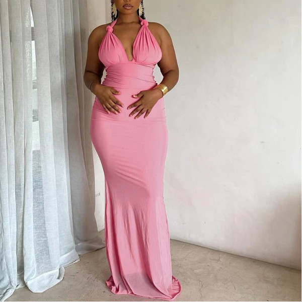 Hip-hugging Skirt V-neck Bust-hugging Backless Long Dress