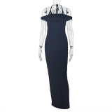 Off-shoulder Sleeveless Hip-covering Skirt Solid Color Halterneck Casual Holiday Long Dress
