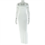 Off-shoulder Sleeveless Hip-covering Skirt Solid Color Halterneck Casual Holiday Long Dress