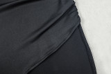 Slit Solid Color Slightly See-through Hip Skirt Round Neck Long Sleeve Dress