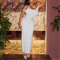 Off-shoulder Sleeveless Hip-covering Skirt Solid Color Halterneck Casual Holiday Long Dress