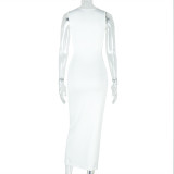 Metal Pleated One-step Skirt Hip-covering Halter Neck Long Dress