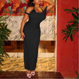 Off-shoulder Sleeveless Hip-covering Skirt Solid Color Halterneck Casual Holiday Long Dress