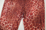 Buttoned Leopard Print Pants Suit Cardigan Waist Top Loose Two-piece Set