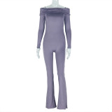 Casual Solid Color Pleated Long Raglan Long Sleeve Tube Top Jumpsuit