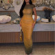 Colorblock Pleated Hip-hugging Skirt One-step Collar Gradient One-step Dress