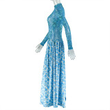 High Collar Elastic Slim Long Sleeve Dress