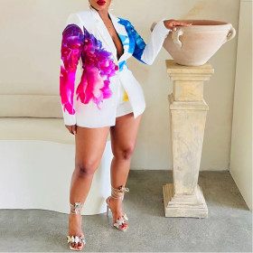 Casual Green Fruit Collar Printed Suit Shorts Suit