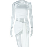 Casual Navel-baring Solid Color Skirt Suit Sleeveless Round Neck Two-piece Set