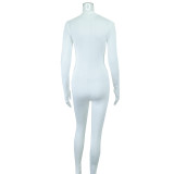 Casual Zipper Stand Collar Jumpsuit Solid Color