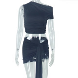 Casual Navel-baring Solid Color Skirt Suit Sleeveless Round Neck Two-piece Set