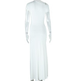 Sexy Skirt with Sloping Collar Short Sleeves and Irregular Slits