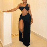Slit Hip-hugging Chest One-shoulder Two-piece Set