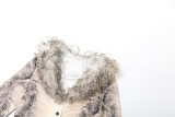 V-neck Fur Collar Long-sleeved Cardigan High Waist Hip Skirt Suit
