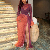 Hip-hugging Irregular Skirt Round Neck Pleated Long-sleeved Dress