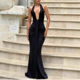 Elegant Resort Style Backless Halter Neck Hip Dress