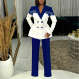 Slim-fitting Stretch Lace Patchwork Two-piece Suit