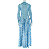 High Collar Elastic Slim Long Sleeve Dress