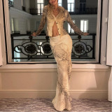 V-neck Fur Collar Long-sleeved Cardigan High Waist Hip Skirt Suit