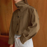 Khaki Lapel Single-breasted Coat Jacket