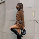 Casual Suit High-waisted Color-blocked Irregular Skirt Two-piece Set