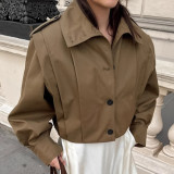 Khaki Lapel Single-breasted Coat Jacket