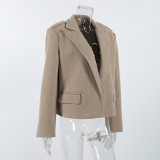 Solid Color Wool Suit Large Lapel Casual Style Short Coat