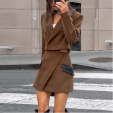 Casual Suit High-waisted Color-blocked Irregular Skirt Two-piece Set