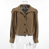 Khaki Lapel Single-breasted Coat Jacket