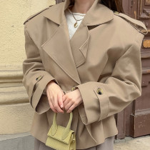 Casual Lace-up Mid-length Khaki Windbreaker